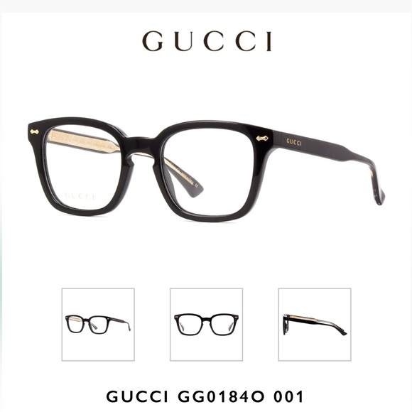 Gucci Rectangular Eyeglasses Glasses Frames GG0184O 001 Black 50mm 0184 - Picture 2 of 11